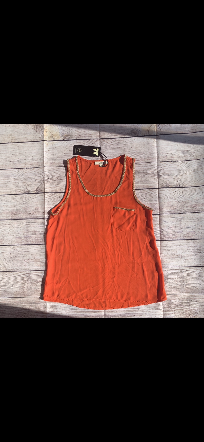 Iris Basic Los Angeles Orange Top with Gold Detail