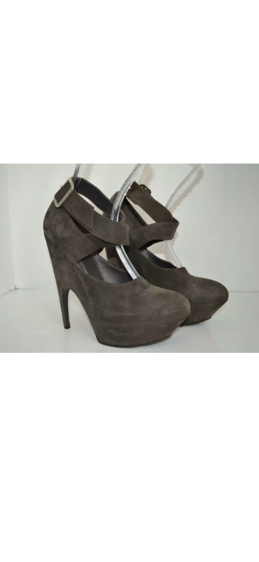 YSL/Yves Saint Laurent Taupe Suede Platform Heels w/Ankle Strap
