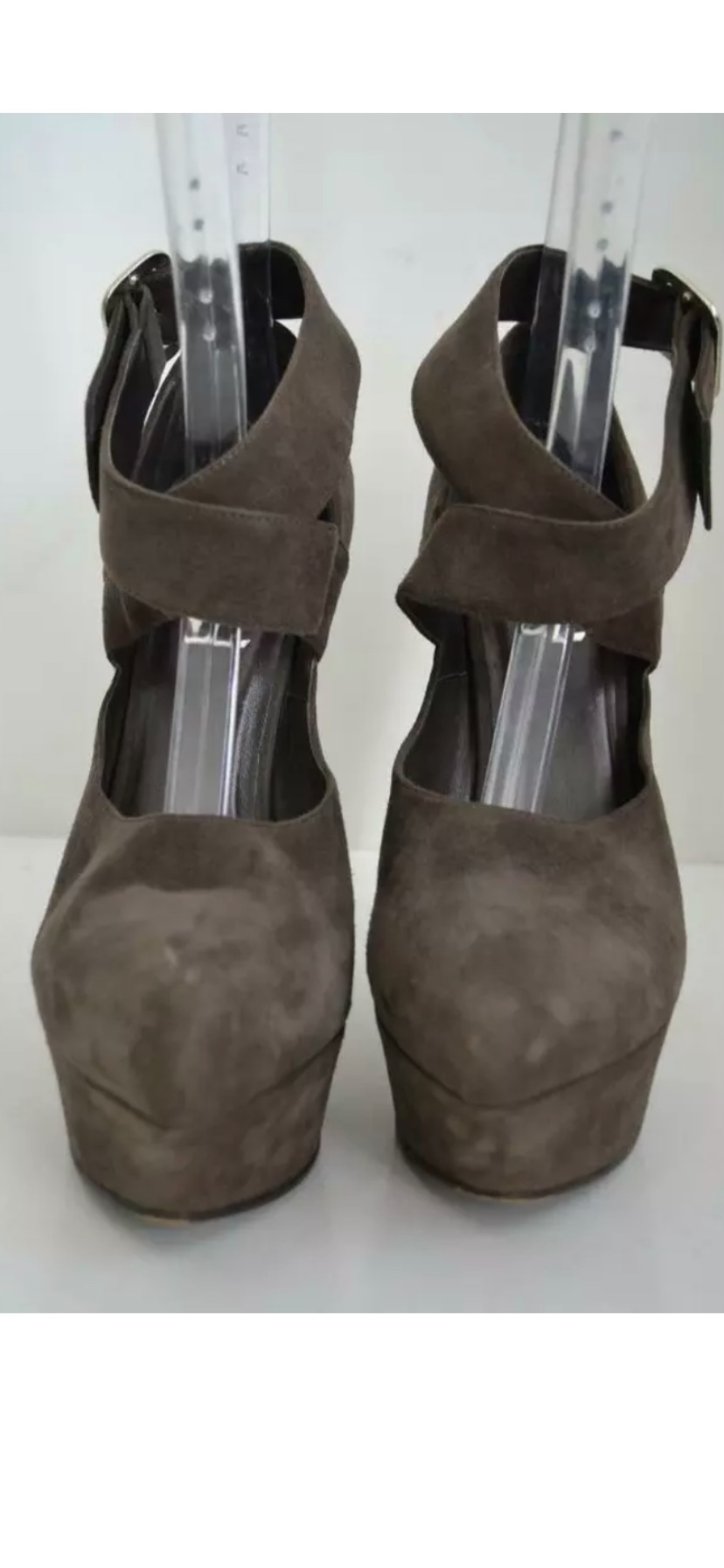 YSL/Yves Saint Laurent Taupe Suede Platform Heels w/Ankle Strap