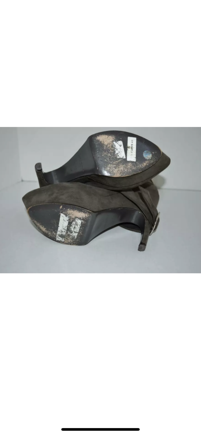 YSL/Yves Saint Laurent Taupe Suede Platform Heels w/Ankle Strap