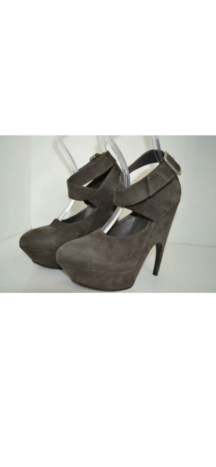 YSL/Yves Saint Laurent Taupe Suede Platform Heels w/Ankle Strap
