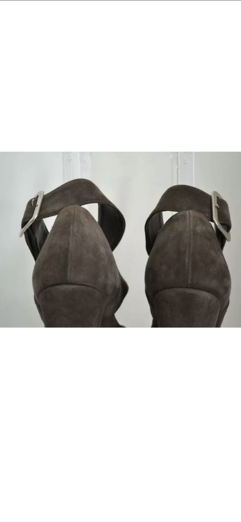 YSL/Yves Saint Laurent Taupe Suede Platform Heels w/Ankle Strap