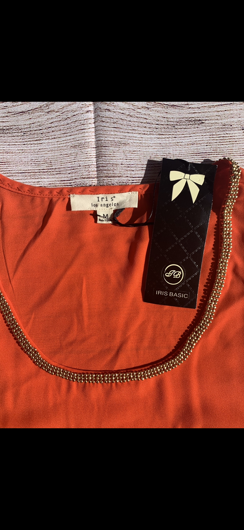Iris Basic Los Angeles Orange Top with Gold Detail