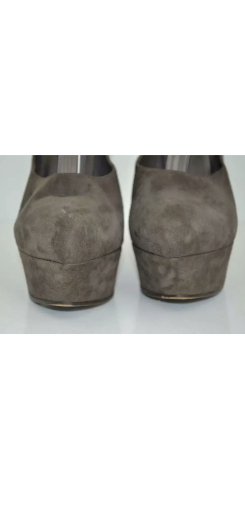 YSL/Yves Saint Laurent Taupe Suede Platform Heels w/Ankle Strap