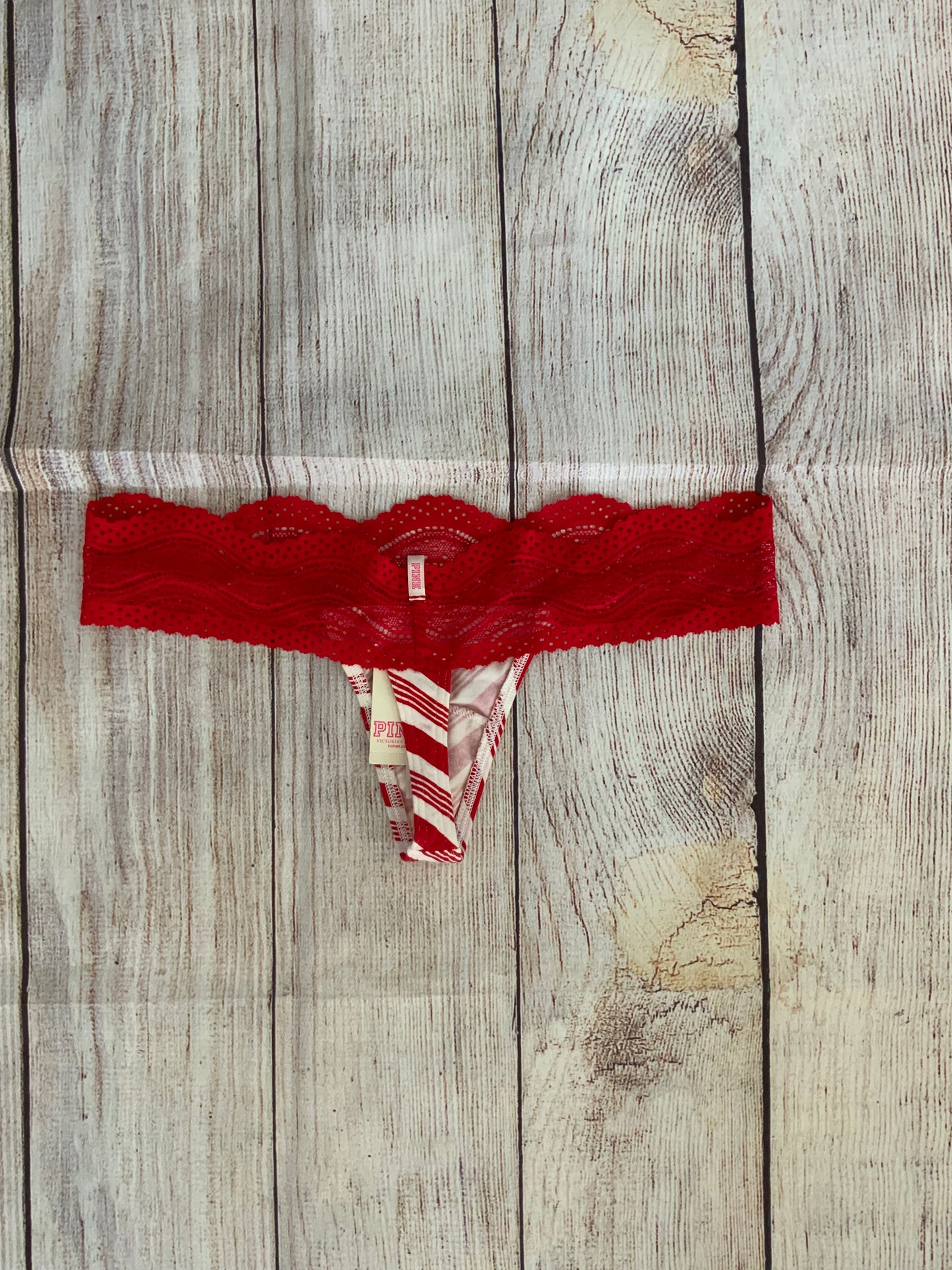 NWT Pink Victoria’s Secret Red And White Thong