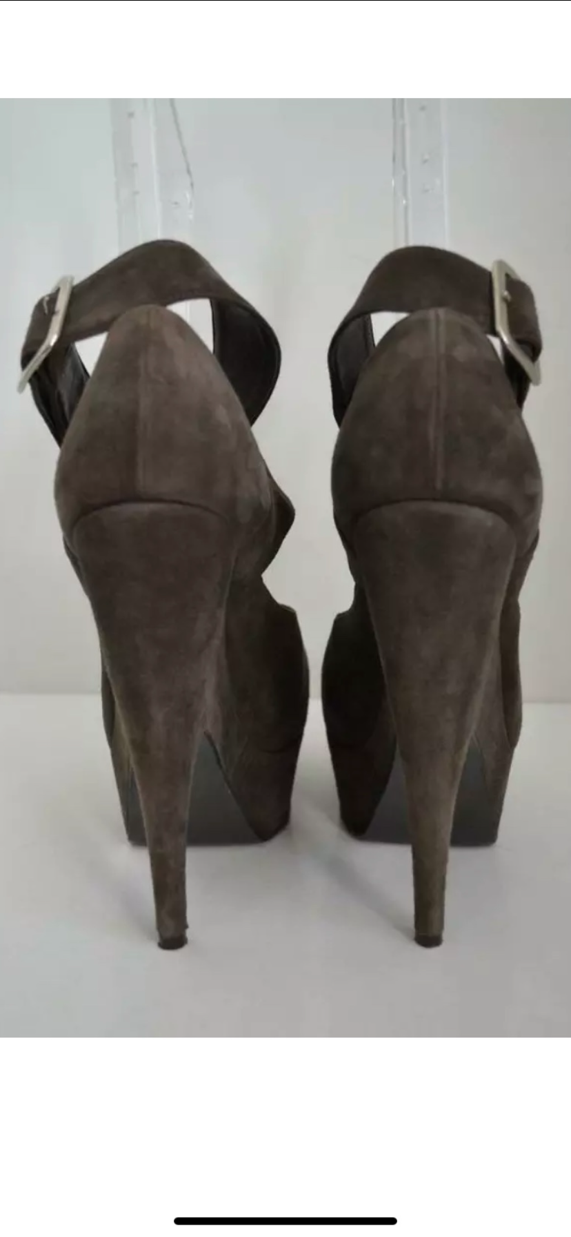 YSL/Yves Saint Laurent Taupe Suede Platform Heels w/Ankle Strap