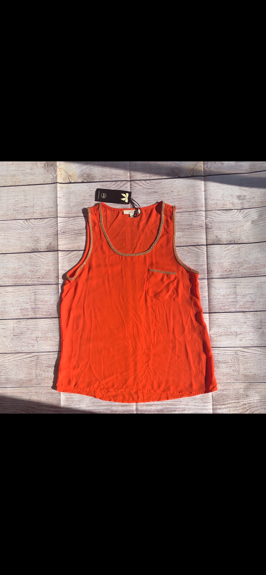 Iris Basic Los Angeles Orange Top with Gold Detail