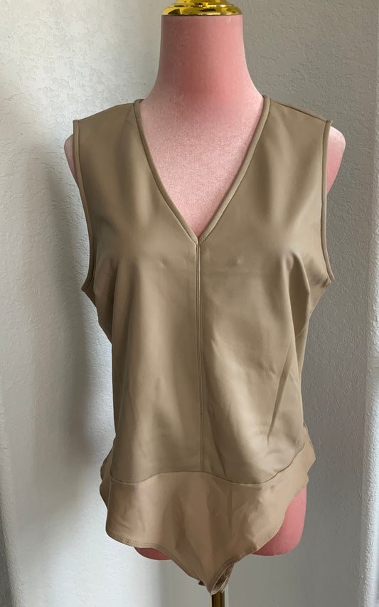 NWT Sincerely Jules Faux Leather Nude Bodysuit