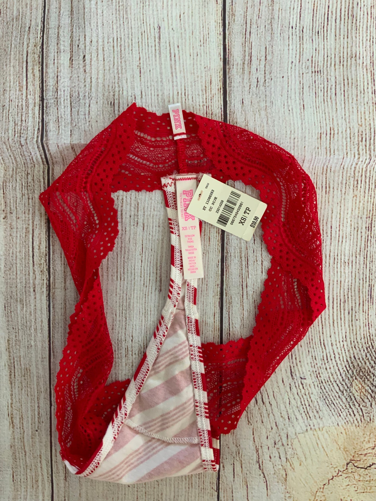 NWT Pink Victoria’s Secret Red And White Thong