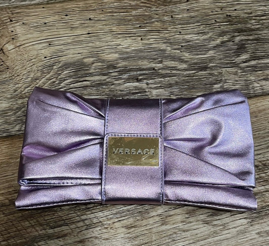 Versace Parfums purple satin bow clutch bag