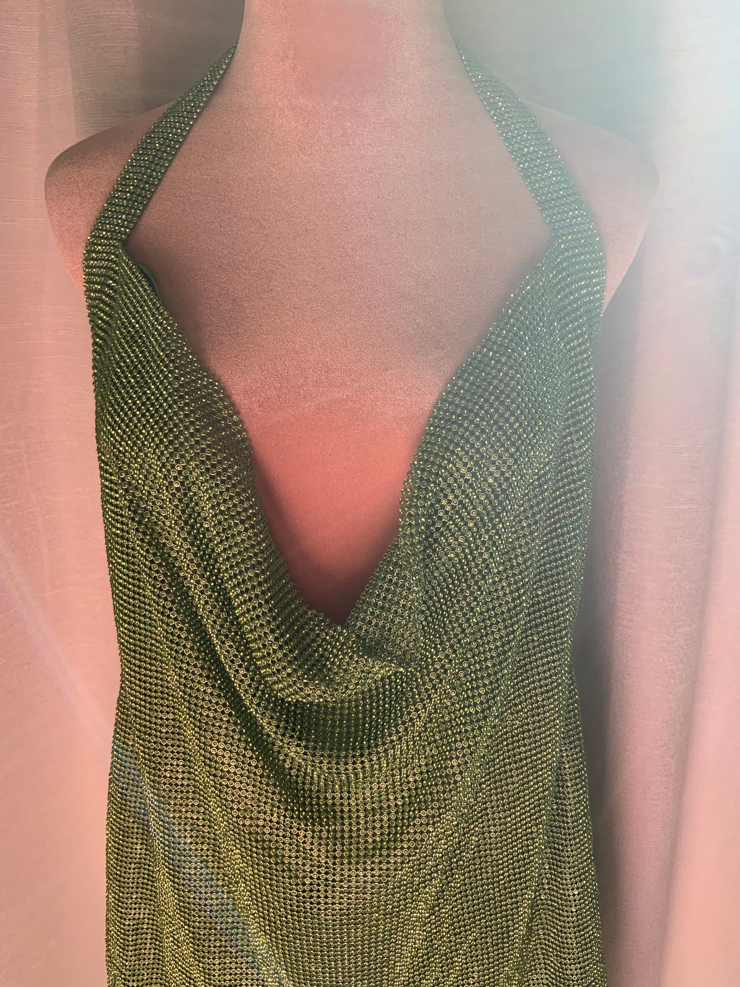 MESHKI “MEILANI” LOW BACK DIAMANTÉ MESH MINI DRESS - GREEN