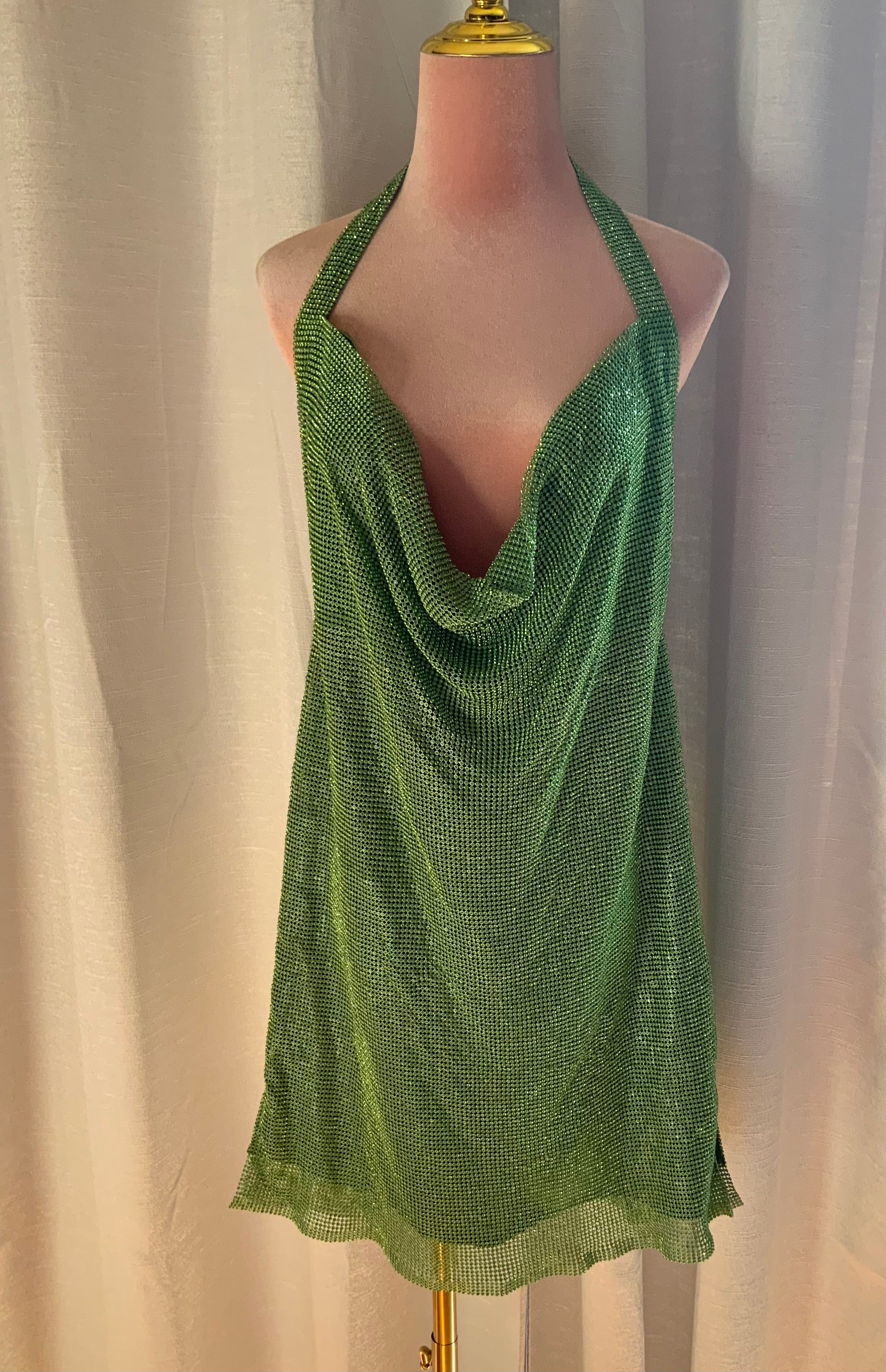MESHKI MEILANI LOW BACK DIAMANT MESH MINI DRESS - GREEN MEZZ CLOSET MESHKI MEILANI LOW BACK DIAMANT MESH MINI DRESS - GREEN MEZZ CLOSET