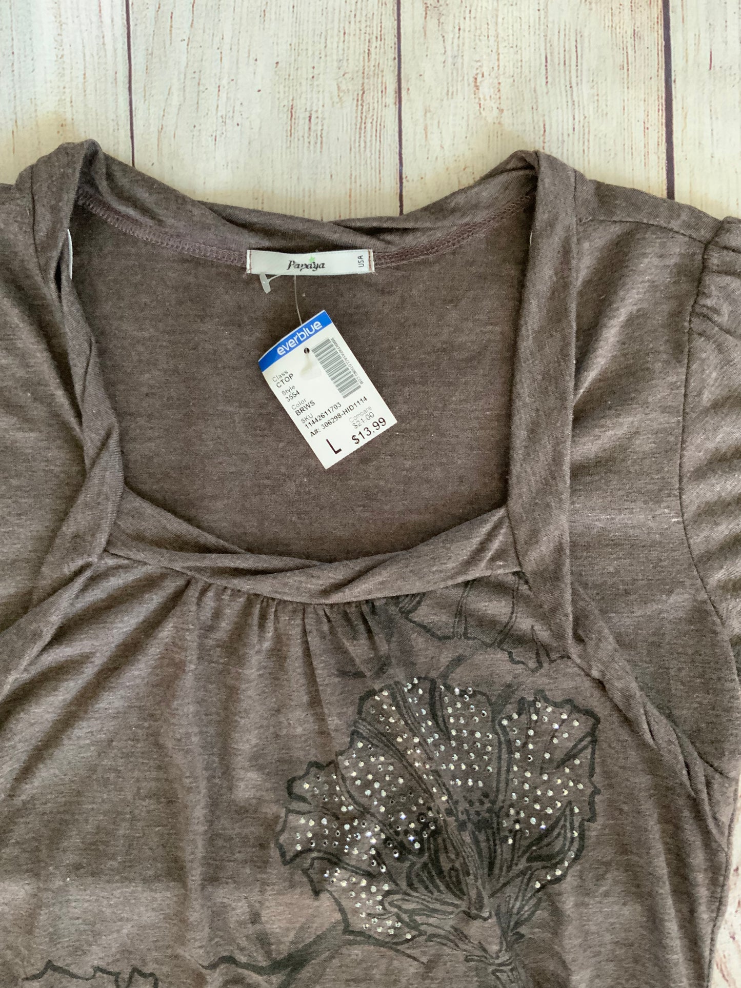 NWT Papaya Brown With Flower Detail Top