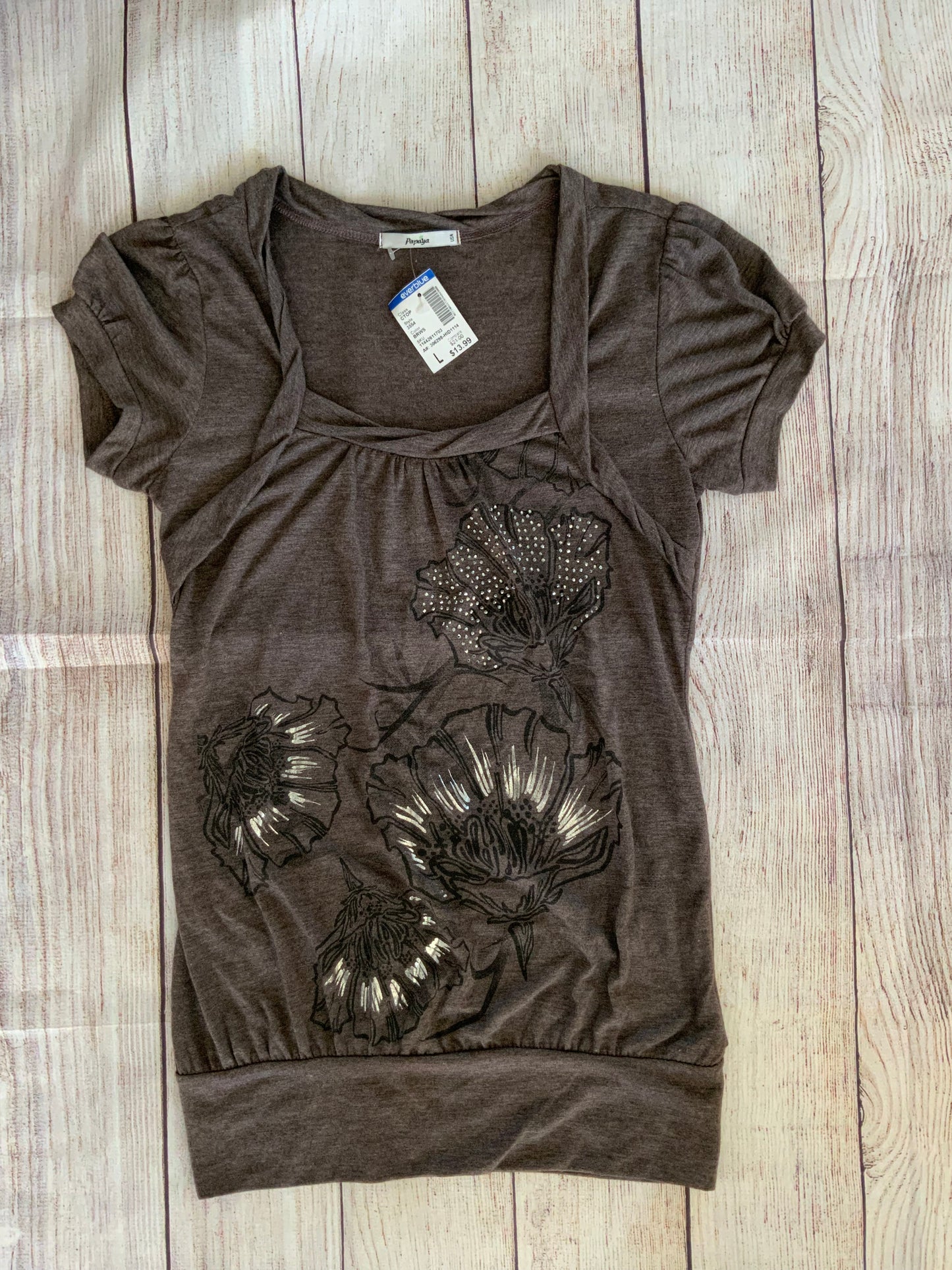 NWT Papaya Brown With Flower Detail Top