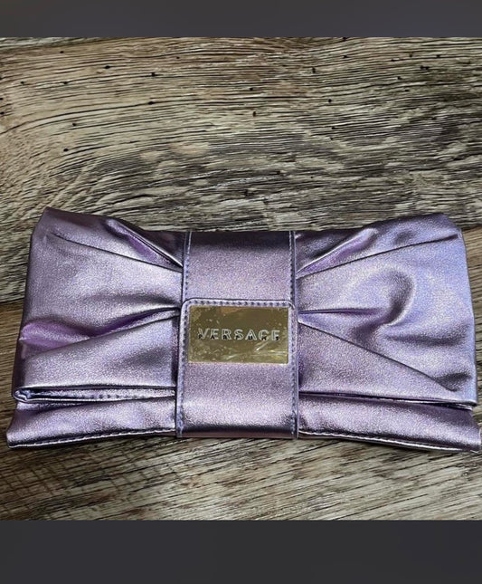 Versace Parfums purple satin bow clutch bag